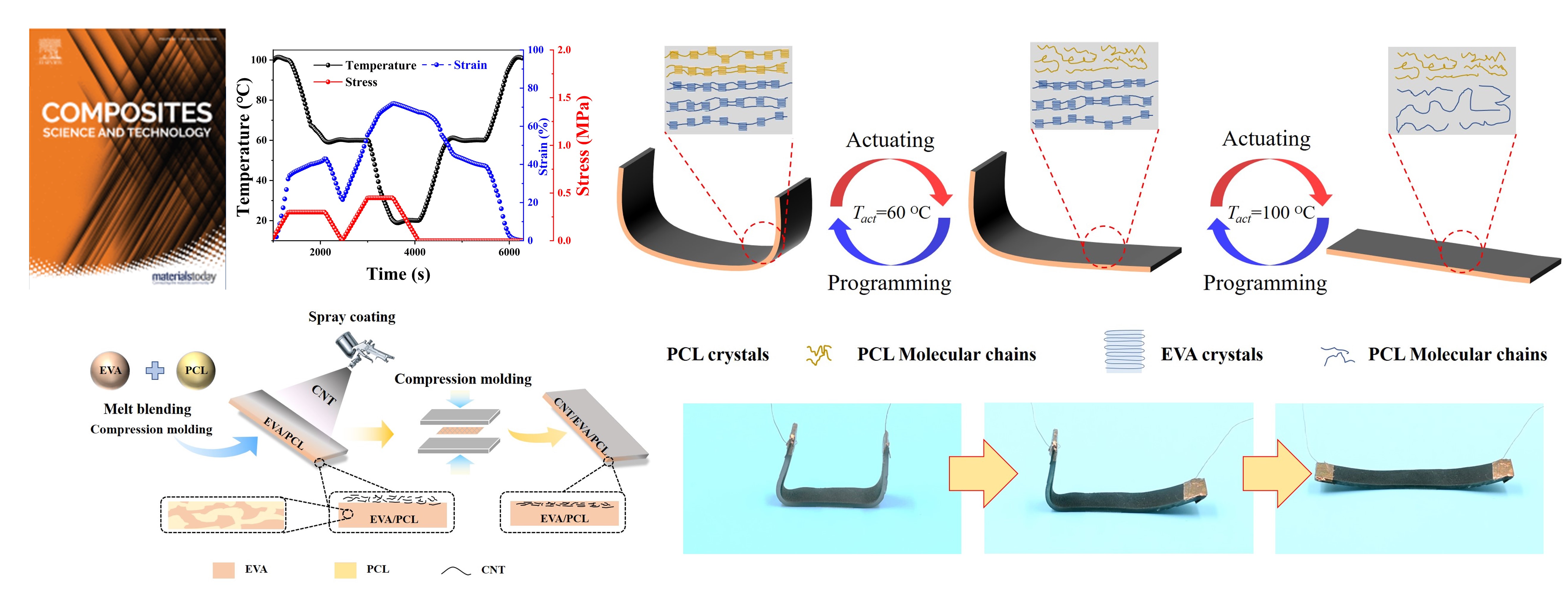 Low-voltage and controllable-developed actuator with bilayer structure based on triple-shape actuation